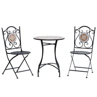 Outsunny Mesa de Jardim Mesa Mosaico Cerâmica e Redonda Mesita de Café para Varanda Terraço Φ60x71cm(m-8)