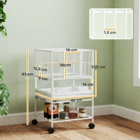 PawHut Gaiola para Pássaros Gaiola Grande com Rodas Painéis Acrílicos Comedouros Poleiros Prateleira Bandeja Amovível Gaiola para Papagaios Canários 48x46x83 cm Branco(m-3)