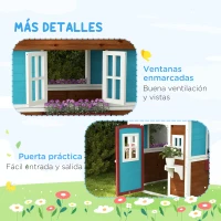 Outsunny Casita de Madera Infantil con Puerta Ventanas Jardineras y Repisas con Detalles de Color 114x126,4x135 cm Marrón Oscuro(m-7)