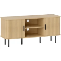 HOMCOM Meuble TV avec 2 portes tambour à lamelles design scandinave pour télévision jusqu'à 55 pouces 120 cm ton chêne(m-11)