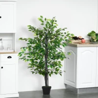 Outsunny Planta Artificial Ficus Artificial de 145 cm con 756 Hojas y Maceta para Decoración Interior Ø20x145 cm Verde(m-2)