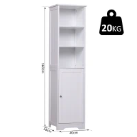 kleankin Armário de banheiro branco 5 níveis Prateleiras Coluna do banheiro com 3 prateleiras 1 porta de MDF  e resistente à água 40x38x160cm(m-3)