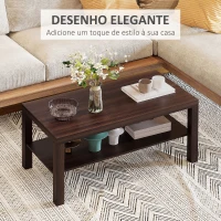 HOMCOM Mesa de Centro Mesa Auxiliar de 2 Níveis para Sala de Estar Escritório 90x45x45,5cm  Nogueira(m-4)