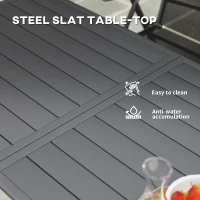 Outsunny Rectangle Garden Table with Slat Top, Steel Frame, Outdoor Table for 6 Person, 150 x 80 x 74 cm, Grey(m-5)