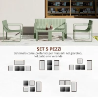 Outsunny Set da Giardino 5 Pezzi a Doghe con Divanetto, 2 Poltroncine e 2 Tavolini in Polipropilene Verde(m-4)