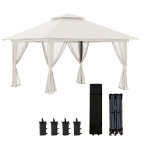 Outsunny Carpa Plegable Pop-up con Altura Ajustable Protección UV50+ Doble Techo y Mosquiteras 4x4x2,8 m Crema