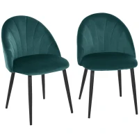 HOMCOM Set di 2 Sedie Sala da Pranzo, Sedie Cucina Moderne con Schienale a Conchiglia e Gambe in Metallo, Sedia in Velluto con Imbottita per Cucina, Camera da Letto, Ufficio e Soggiorno, Verde(m-1)