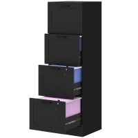 HOMCOM Comodă pentru Documente cu 4 Sertare, Șină Reglabilă, 2 Chei și 2 Încuietori, 40x40x131 cm, Negru(m-10)