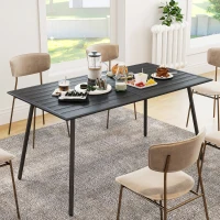 Outsunny Rectangle Garden Table with Slat Top, Steel Frame, Outdoor Table for 6 Person, 150 x 80 x 74 cm, Black(m-7)