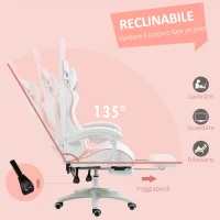 Vinsetto Sedia Gaming Ergonomica con Orecchie, Poggiapiedi Estraibile, Cuscino Lombare e Poggiatesta, Rosa(m-6)
