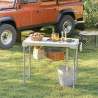 Outsunny Mesa para Campismo Dobrável Mesa com 2 Lavatórios Mangueira de Drenagem Estação de Limpeza 108x58x92 cm Branco(m-8)