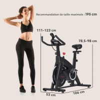SPORTNOW Vélo d'appartement fitness silencieux résistance, selle et poignée réglables, écran LCD, support tablette, noir(m-3)