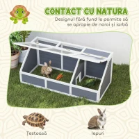 PawHut Căsuță pentru Țestoase fără Paviment cu Panel Detașabil și 2 Spații Separate, 120x55x50 cm, Gri(m-5)
