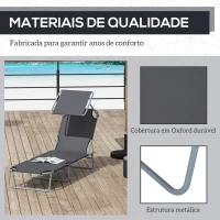 Outsunny Espreguiçadeira de Jardim Dobrável com Toldo Removível e Ajustável em Ângulo e Encosto Ajustável em 4 Posições para Jardim Terraço Campismo Exterior 187x58x36cm Cinza(m-7)
