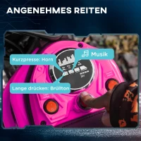HOMCOM Kinderelektrische Motor, 24V Motorfiets met Claxon en Verlichting, Draaigashefboom, 8-16 km/u, 8-12 Jaar, Roze(m-7)