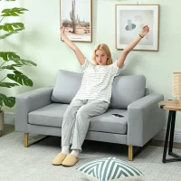 HOMCOM 2-Sitzer-Sofa, Couch mit Vollholzrahmen, Metallbeine, schlichtes Design, Hellgrau(m-8)