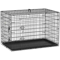 PawHut Cage caisse de transport pliante pour chien en acier 2 portes verrouillables 106L x 68l x 76H cm noir(m-1)