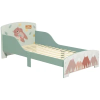ZONEKIZ Pat pentru Copii 3-6 Ani cu Margini Înălțate și Design cu Animale, 77x143x60 cm, Verde(m-1)