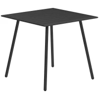 Outsunny Square Garden Table with Slat Top, Steel Frame, Outdoor Table for 4 Person, 80 x 80 x 74 cm, Black(m-1)