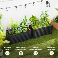 Outsunny Aiuola Rialzata Set 2 Pezzi Rettangolari senza Fondo, in Acciaio Zincato, 120x60x60 cm, Grigio Scuro(m-7)
