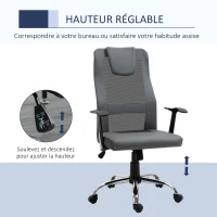 Vinsetto Chaise de Bureau Ergonomique Fauteuil de Bureau pivotant, hauteur réglable, Dossier en maille respirante, revêtement en Nylon synthétique Gris(m-4)