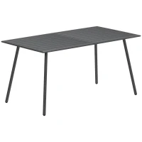 Outsunny Rectangle Garden Table with Slat Top, Steel Frame, Outdoor Table for 6 Person, 150 x 80 x 74 cm, Grey(m-1)