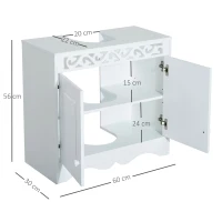 HOMCOM Armário de banheiro baixo para lavatório com 2 portas e prateleiras 60x30x56cm Branco(m-3)