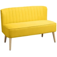 HOMCOM Sofa Retrodesign 2-zitsbank, houten poten, 117 cm x 56,5 cm x 77 cm, Geel(m-1)
