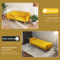 HOMCOM Sofá Cama de 3 Plazas Moderno 173x75x73 cm Sofá Cama Plegable Tapizado en Lino Sintético con Respaldo Ajustable en 3 Niveles y Reposabrazos Desmontables para Salón Oficina Amarillo(m-7)