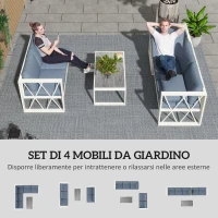 Outsunny Salotto da Giardino Angolare con Poltrona Reclinabile, 2 Divanetti con Cuscini e Tavolino, Grigio(m-4)