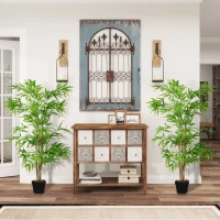 Outsunny Lot de 2 bambous artificiels Hauteur 1,5 m 644 Feuilles denses réalistes Pot Inclus Noir avec Lichen Vert(m-7)