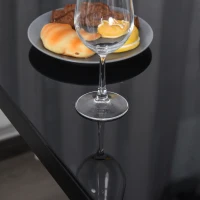 HOMCOM Set 5 Pezzi con 1 Tavolo e 4 Sedie per Cucina o Sala da Pranzo in Finta Pelle, Metallo e Vetro Temperato, Nero(m-12)