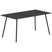 Outsunny Rectangle Garden Table with Slat Top, Steel Frame, Outdoor Table for 6 Person, 150 x 80 x 74 cm, Black(m-1)