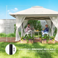 Outsunny Tonnelle barnum de jardin pop-up pliant double toit protection UV 50+ avec 4 moustiquaires zippées 4 x 4 m Blanc(m-6)
