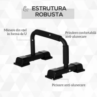 HOMCOM Set 2 Bare Paralele din Oțel pentru Fitness cu Mânere din Antiderapante, 36x25x20 cm, Negru(m-5)