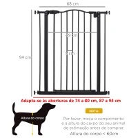 PawHut Barreira de Segurança para Cães Barreira com Largura Ajustável 74-80 cm Barreira para Cães para Escadas e Portas Preto(m-3)