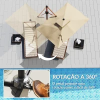 Outsunny Chapéu de Sol Excêntrico 300x198x252 cm com Manivela Inclinação Ajustável Duplo Teto e Base Cruzada Giratória 360° Caqui(m-7)