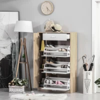 HOMCOM Sapateira de 3 Portas para 18-27 Pares de Sapatos com Gaveta e Armário para Entrada Dormitório 84x30x132 cm Madeira Natural(m-2)