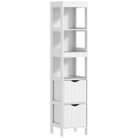 HOMCOM Mobilier de Baie cu 3 Rafturi Deschise și 2 Sertare, 30x30x141.2 cm, Alb(m-11)