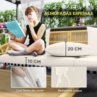 Outsunny Conjunto de Jardim em Vime com Almofadas Móveis de Exterior com 2 Poltronas Sofá de 3 Lugares Mesa Creme e Madeira(m-6)