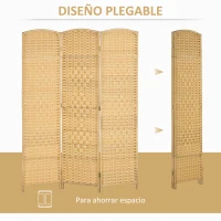 HOMCOM Separador de Ambientes de 3 Paneles Biombo Plegable 135x180 cm Pantalla de Privacidad de Polipropileno Natural(m-4)