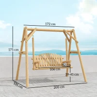 Outsunny Banco Baloiço Jardim de Madeira para 2 Pessoas Baloiço de Exterior com Bandejas Laterais 200x135x175 cm Madeira(m-3)