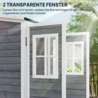 Outsunny Gartenlagerschuppen, Werkzeugschuppen mit 2 Fenstern, Bodenpfähle, Asphalt-Dach, 91 x 69 x 192 cm, Tannenholz, Hellgrau(m-5)