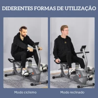 HOMCOM Bicicleta ergométrica reclinável com tela LCD e volante de 3 kg resistência magnética de 8 níveis assento ajustável 121,5-136x62,5x98 cm Cinza(m-8)