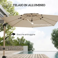 Outsunny Ombrellone a Sbalzo Inclinabile con Manovella e Base, in Alluminio, Metallo e Poliestere, 4.1x2.9x2.7A m, Kaki(m-9)