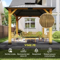 Outsunny Conjunto de Jardim em Vime com Almofadas Móveis de Exterior com 2 Poltronas Sofá de 3 Lugares Mesa Creme e Madeira(m-5)