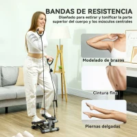 SPORTNOW Mini Stepper Compacto para Hacer Ejercicio en Casa con Bandas de Resistencia Monitor LCD Pedales Antideslizantes Gris(m-4)