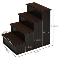 PawHut Escalera para Mascotas Escalones para Perros Gatos con Acolchados Desmontables Carga 30 kg 40x59x54,2 cm Marrón Oscuro(m-3)