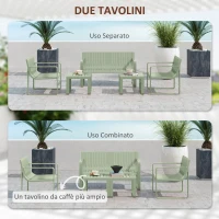 Outsunny Set da Giardino 5 Pezzi a Doghe con Divanetto, 2 Poltroncine e 2 Tavolini in Polipropilene Verde(m-6)
