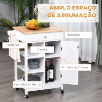 HOMCOM Carrinho de cozinha com 1 gaveta 1 armário 3 prateleiras abertas 66x39.5x86.5 cm Branco(m-4)